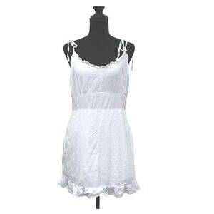 Abercrombie & Fitch Mini Dress Womens Medium White Linen Smocked Back Ruffle Tie